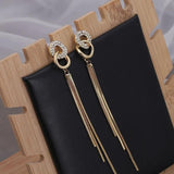 Double Circle Tassel Earrings CZ Gem Party Wedding Jewelry Brincos