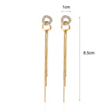 Double Circle Tassel Earrings CZ Gem Party Wedding Jewelry Brincos