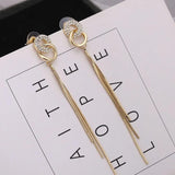 Double Circle Tassel Earrings CZ Gem Party Wedding Jewelry Brincos