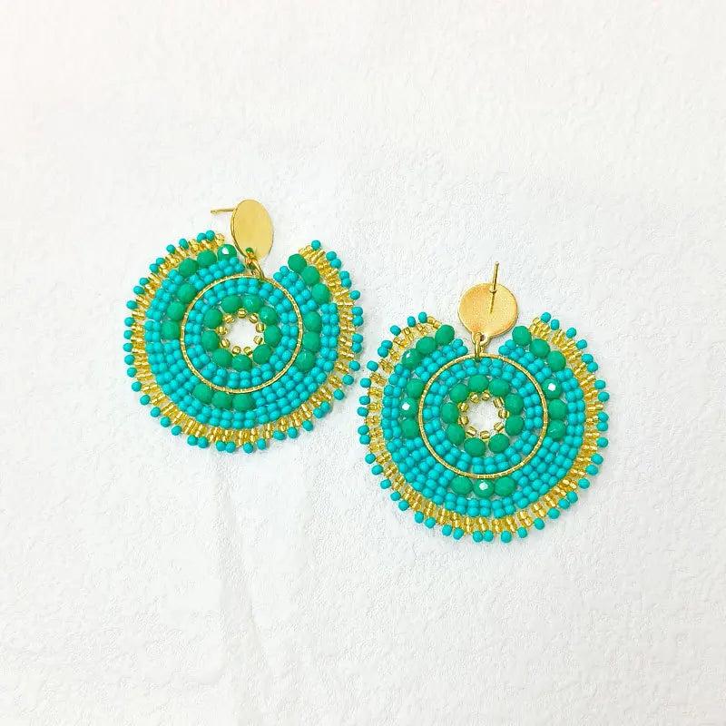 Bohemia Sunflower Rice Bead Earrings Hand Knitting