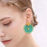 Bohemia Sunflower Rice Bead Earrings Hand Knitting