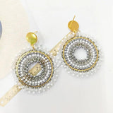 Rice Bead Earrings Roundness Hollow Bohemia Alloy Crystal