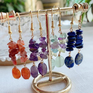 Reiki Natural Crystal Earrings for Women Carnelian Purple Crystal Drop Earring