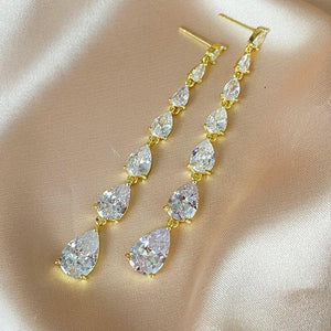 Water Drop Zirconia Dangle Earrings Crystal Pendant Bohemian Party Jewerly