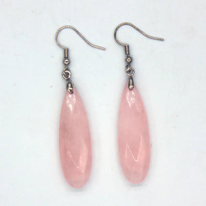 Stylish Silver Plated Rose Quartz Long Drop Earrings