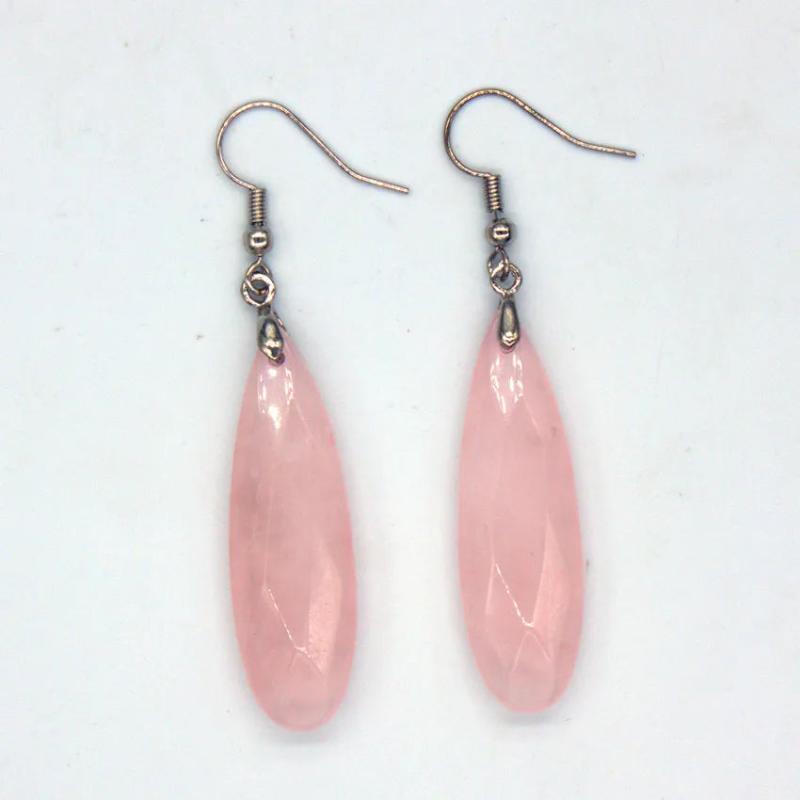 Stylish Silver Plated Rose Quartz Long Drop Earrings