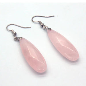 Stylish Silver Plated Rose Quartz Long Drop Earrings