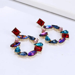 Colorful Crystals Long Drop Earrings For Women