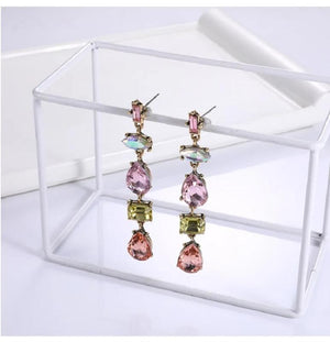 Colorful Crystals Long Drop Earrings For Women