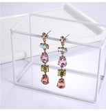 Colorful Crystals Long Drop Earrings For Women