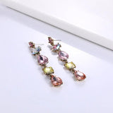 Colorful Crystals Long Drop Earrings For Women