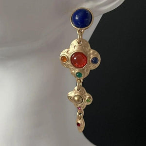 Retro Gemstone Inlay Earrings Medieval Style