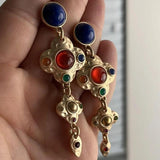Retro Gemstone Inlay Earrings Medieval Style
