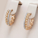 Kinel 585 Rose Silver Bead Zircon Hoop Earrings Wedding Jewelry