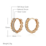 Kinel 585 Rose Silver Bead Zircon Hoop Earrings Wedding Jewelry