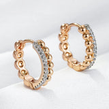 Kinel 585 Rose Silver Bead Zircon Hoop Earrings Wedding Jewelry