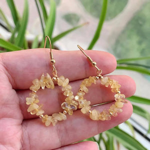 Natural Stone Ore Chips Gravel Quartz Flower Tassel Earrings