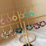 Natural Stone Ore Chips Gravel Quartz Flower Tassel Earrings