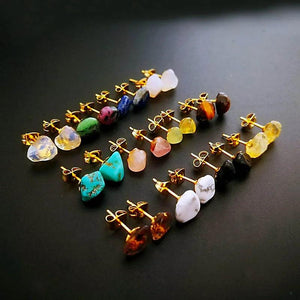 Reiki Crystal Quartz Earrings Natural Stone Ear Studs