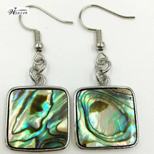 Abalone Shell Oval Bead Dangle Earrings Pair