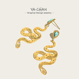 YACHAN 18K Plated Snake Drop Earrings Turquoise Dangle Jewelry