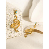 YACHAN 18K Plated Snake Drop Earrings Turquoise Dangle Jewelry