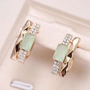 Kinel Emerald Square Cut Zircon 585 Rose Drop Earrings
