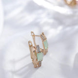 Kinel Emerald Square Cut Zircon 585 Rose Drop Earrings