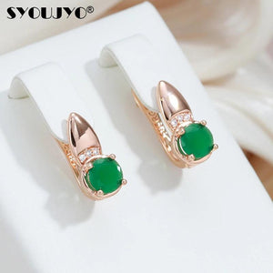 Emerald Round Cut Clip Earrings 585 Rose Fancy Vintage Bride Wedding Earrings