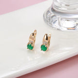 Emerald Round Cut Clip Earrings 585 Rose Fancy Vintage Bride Wedding Earrings