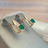 Emerald Round Cut Clip Earrings 585 Rose Fancy Vintage Bride Wedding Earrings
