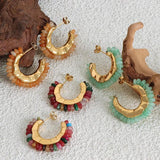 Stone Earrings Stainless Steel Hoop Vintage Jewelry Women
