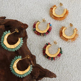 Stone Earrings Stainless Steel Hoop Vintage Jewelry Women