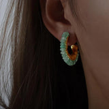 Stone Earrings Stainless Steel Hoop Vintage Jewelry Women