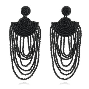 Monochrome Retro Tassel Rice Bead Earrings