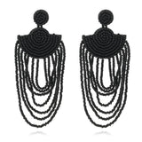 Monochrome Retro Tassel Rice Bead Earrings
