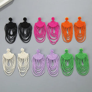 Monochrome Retro Tassel Rice Bead Earrings