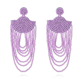 Monochrome Retro Tassel Rice Bead Earrings