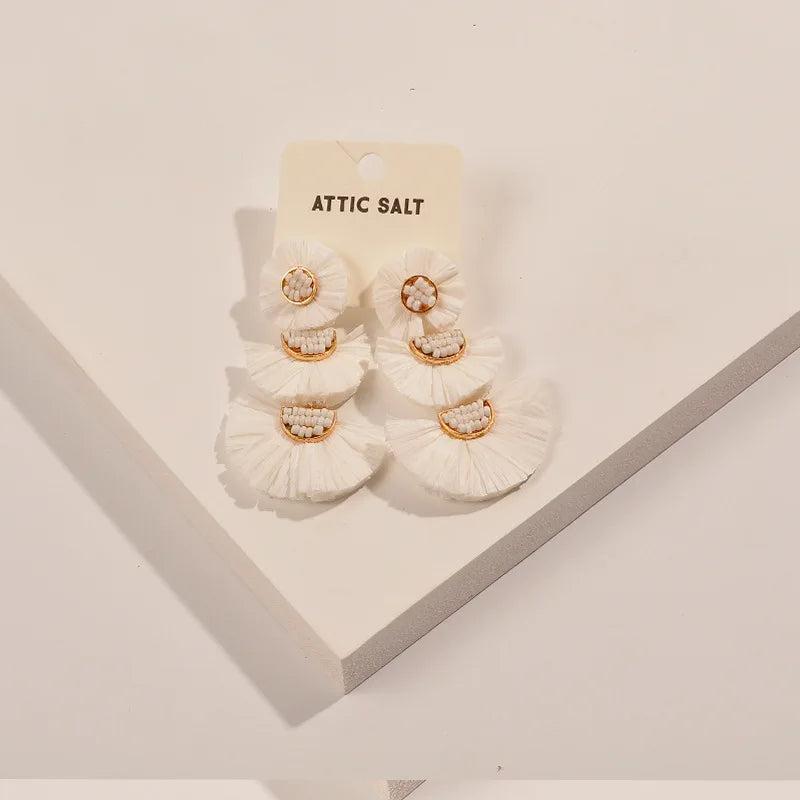 Raffia Three Layer Earrings Boho Studs