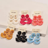 Raffia Three Layer Earrings Boho Studs