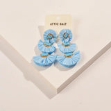 Raffia Three Layer Earrings Boho Studs