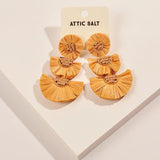 Raffia Three Layer Earrings Boho Studs