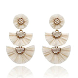 Raffia Three Layer Earrings Boho Studs