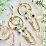 Quartz Moon Earrings Natural Amethyst Stone Boho