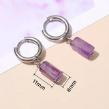 Aquamarine Cylinder Drop Earrings Amethyst Stainless Steel Ear Studs