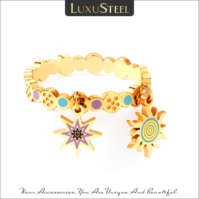 Colorful Star Sun Pendants Fingers Rings Stainless Steel Wedding Rings