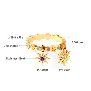 Colorful Star Sun Pendants Fingers Rings Stainless Steel Wedding Rings