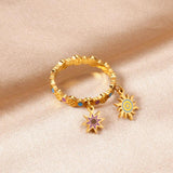 Colorful Star Sun Pendants Fingers Rings Stainless Steel Wedding Rings