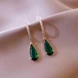 Vintage Emerald Water Drop Crystal Dangle Earrings For Women