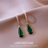 Vintage Emerald Water Drop Crystal Dangle Earrings For Women